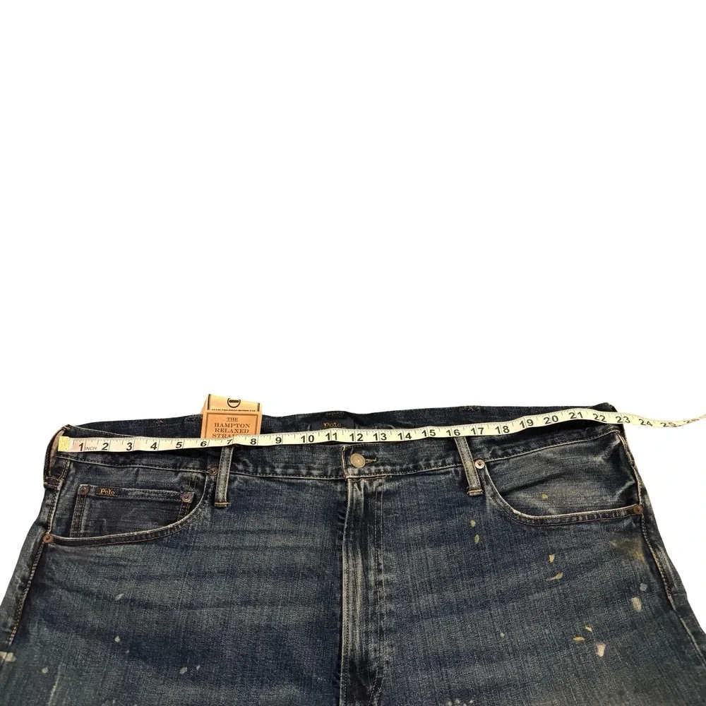 Polo Ralph Lauren Hampton Relaxed Straight Paint Splatter Jeans Mens 44Tx36 Blue